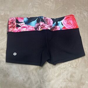 lululemon athletica Black Shorts with Floral Waistband